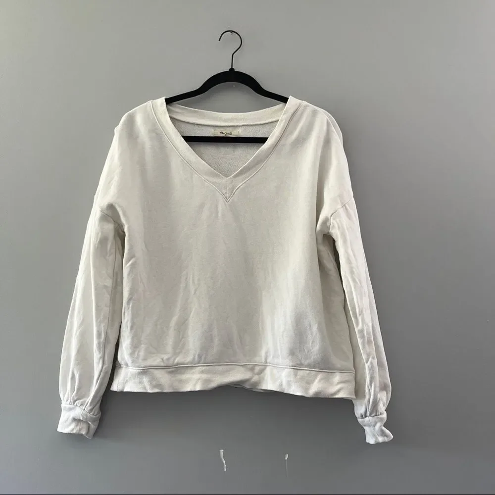 Madewell Women's Ivory Hemp-Cotton V-Neck Sweatshirt XS MD050